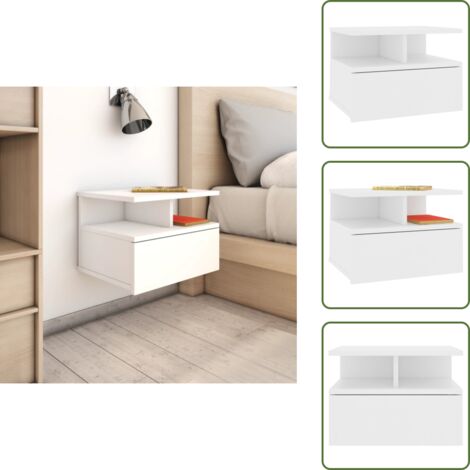 The Living Store Mesita de noche flotante madera contrachapada blanco 40x31x27cm - Mesita de noche flotante