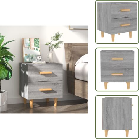 The Living Store Mesita de noche gris sonoma 40x35x47,5 cm - Mesita de noche