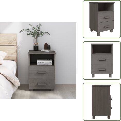 The Living Store Mesita de noche HAMAR madera pino maciza gris claro 40x35x62 cm - Mesita de noche de madera