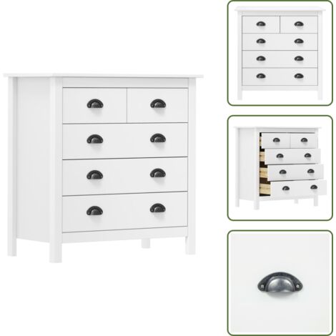 The Living Store Mesita de noche Hill madera maciza de pino blanco 79x40x80 cm - Gabinete de madera