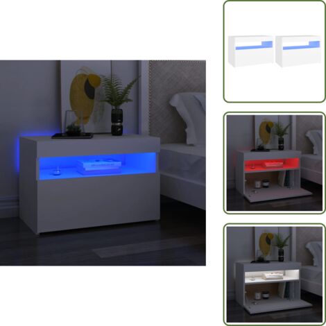 The Living Store Mesita de noche luces LED 2 uds contrachapada blanco 60x35x40cm - Luz led