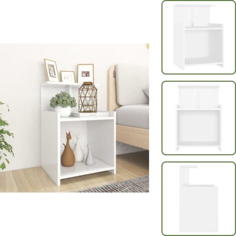 The Living Store Mesita de noche madera contrachapada blanco 40x35x60 cm - Mesita de noche de madera