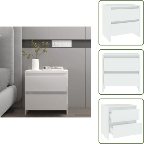 The Living Store Mesita de noche madera contrachapada blanco 45x34,5x44,5 cm - Mesita de noche madera
