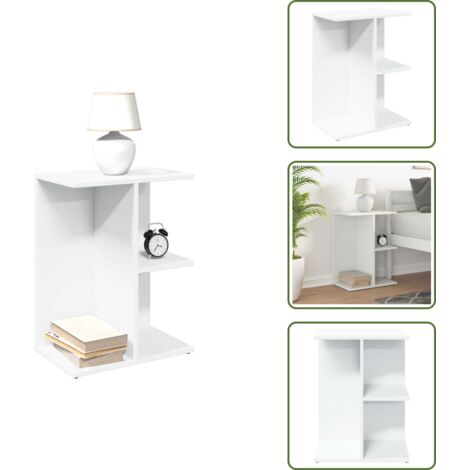 The Living Store Mesita de noche madera contrachapada blanco 46,5x29x61cm - Mesita de noche de madera