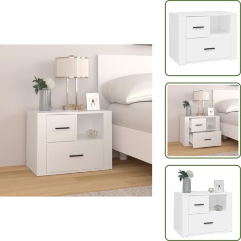 The Living Store Mesita de noche madera contrachapada blanco 60x36x45 cm - Madera contrachapada