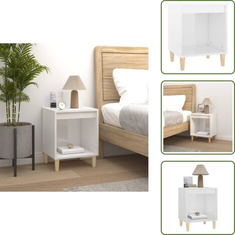 The Living Store Mesita de noche madera contrachapada blanco brillo 40x35x50 cm - Madera contrachapada
