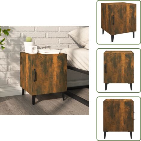 The Living Store Mesita de noche madera contrachapada color roble ahumado - Madera contrachapada