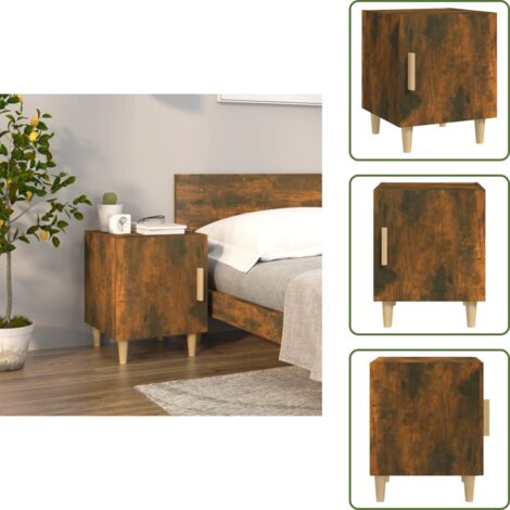The Living Store Mesita de noche madera contrachapada color roble ahumado - Madera contrachapada