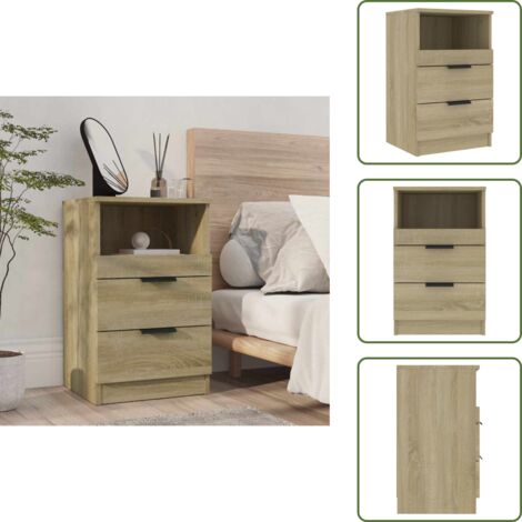 The Living Store Mesita de noche madera contrachapada color roble Sonoma - Madera contrachapada