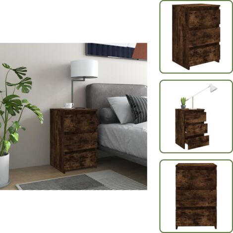 The Living Store Mesita de noche madera contrachapada roble ahumado 40x35x62,5cm - Mesita de noche de madera