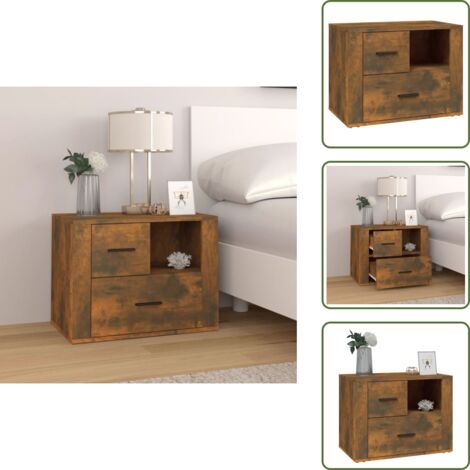 The Living Store Mesita de noche madera contrachapada roble ahumado 60x36x45 cm - Madera contrachapada