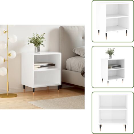 The Living Store Mesita de noche madera de ingeniería blanco brillo 40x30x50 cm - Madera de ingeniería