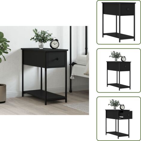 The Living Store Mesita de noche madera de ingeniería negra 30x60x60 cm - Madera de ingeniería