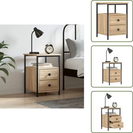 The Living Store Mesita de noche madera de ingeniería roble Sonoma 34x35,5x50 cm - Madera contrachapada
