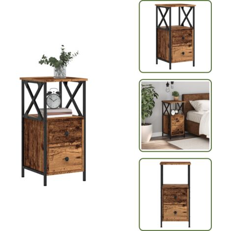 The Living Store Mesita de noche madera ingeniería envejecida 34x35,5x70 cm - Madera envejecida
