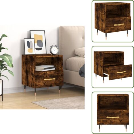 The Living Store Mesita de noche madera ingeniería roble ahumado 40x35x47,5 cm - Madera contrachapada
