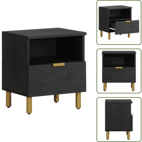 The Living Store Mesita de noche madera maciza de ingeniería negra 40x33x46 cm - Madera de ingeniería