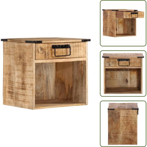 The Living Store Mesita de noche madera maciza de mango 40x30x37 cm - Madera de mango