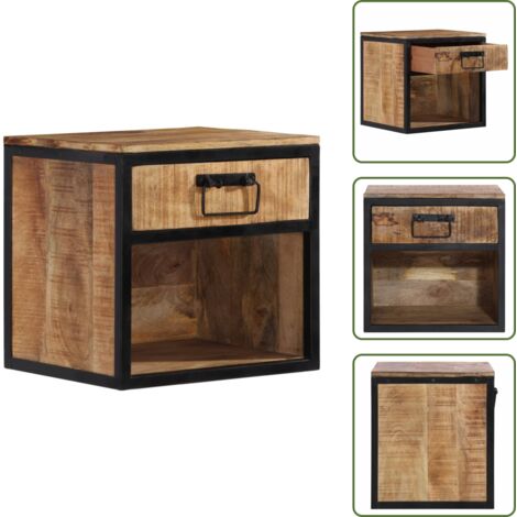 The Living Store Mesita de noche madera maciza de mango 40x35x40 cm - Madera maciza
