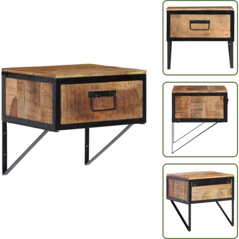 The Living Store Mesita de noche madera maciza de mango 40x35x40 cm - Mesita de noche de madera