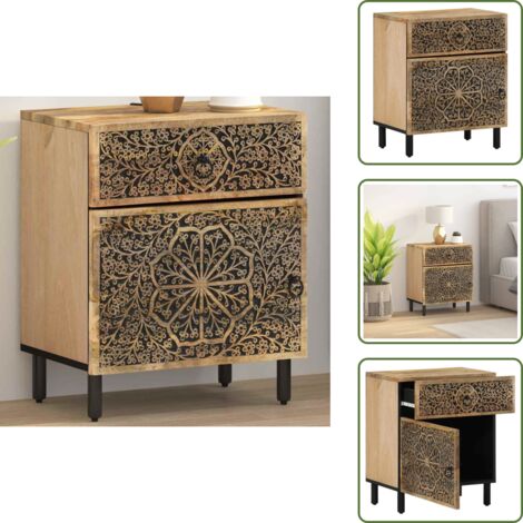 The Living Store Mesita de noche madera maciza de mango 50x33x60 cm - Madera de mango