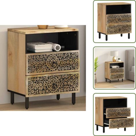 The Living Store Mesita de noche madera maciza de mango 50x33x60 cm - Madera de mango