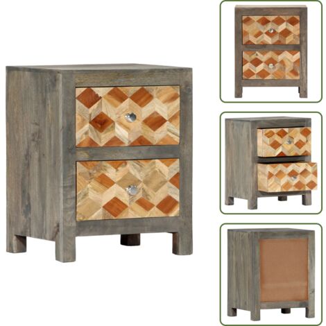 The Living Store Mesita de noche madera maciza de mango gris 40x30x50 cm - Madera maciza