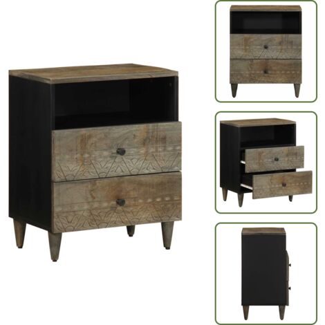The Living Store Mesita de noche madera maciza de mango gris claro 50x33x60 cm - Madera de mango