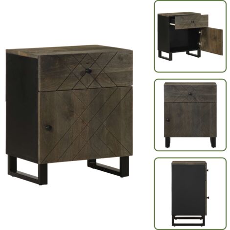 The Living Store Mesita de noche madera maciza de mango negra 50x33x60 cm - Mesita de noche de madera
