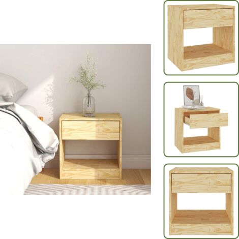 The Living Store Mesita de noche madera maciza de pino 40x31x40 cm - Mesita de noche de madera