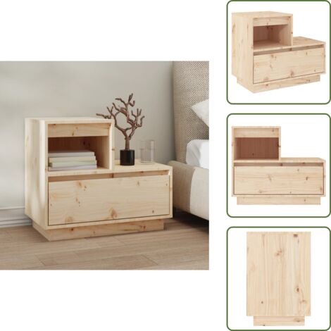 The Living Store Mesita de noche madera maciza de pino 60x34x51 cm - Madera maciza