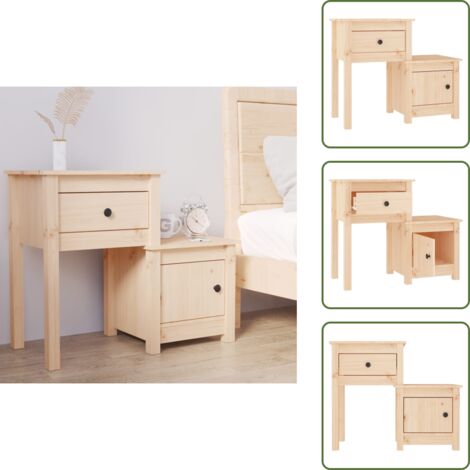 The Living Store Mesita de noche madera maciza de pino 79,5x38x65,5 cm - Madera maciza