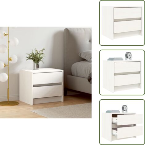 The Living Store Mesita de noche madera maciza de pino blanco 40x31x35,5 cm - Madera maciza