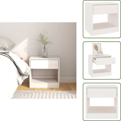 The Living Store Mesita de noche madera maciza de pino blanco 40x31x40 cm - Mesita de noche de madera