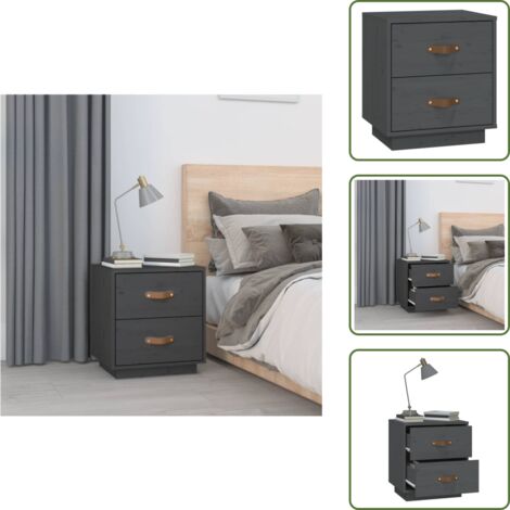 The Living Store Mesita de noche madera maciza de pino gris 40x34x45 cm - Mesita de noche de madera