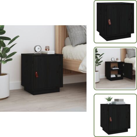 The Living Store Mesita de noche madera maciza de pino negro 40x34x45 cm - Madera maciza