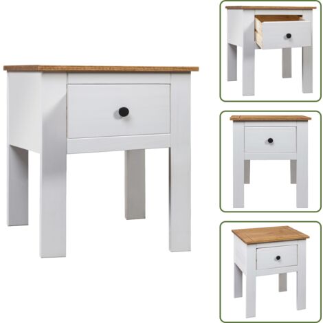 The Living Store Mesita de noche madera maciza pino Panamá blanco 46x40x57 cm - Mesita de noche de madera