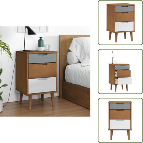 The Living Store Mesita de noche MOLDE madera maciza de pino marrón 40x35x65 cm - Madera maciza