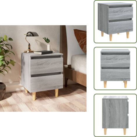 The Living Store Mesita de noche patas de madera maciza gris Sonoma 40x35x50 cm - Mesita de noche gris