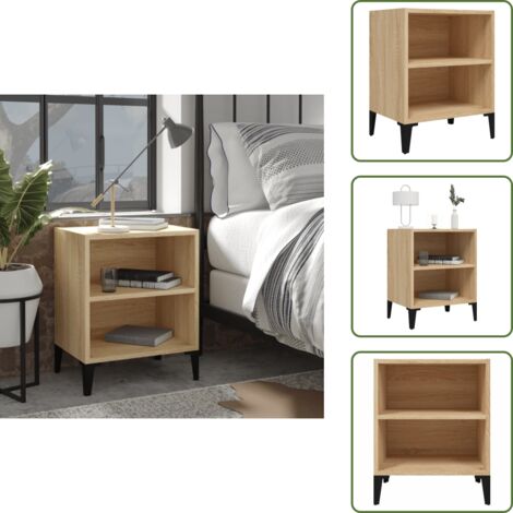 The Living Store Mesita de noche y patas de metal roble Sonoma 40x30x50 cm - Mesita de noche con patas de metal