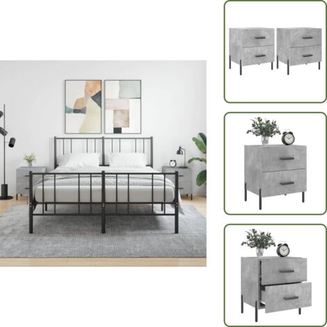 The Living Store Mesita noche 2 uds madera ingeniería gris hormigón 40x35x47,5cm - Mesita de noche gris hormigón