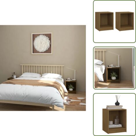 The Living Store Mesita noche 2 uds madera pino marrón miel 35,5x33,5x41,5cm - Mesita de noche de madera