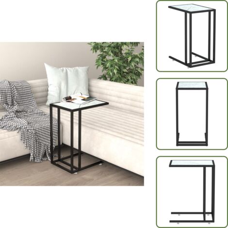 The Living Store Mesita ordenador vidrio transparente blanco mármol 50x35x65cm - Mesa auxiliar