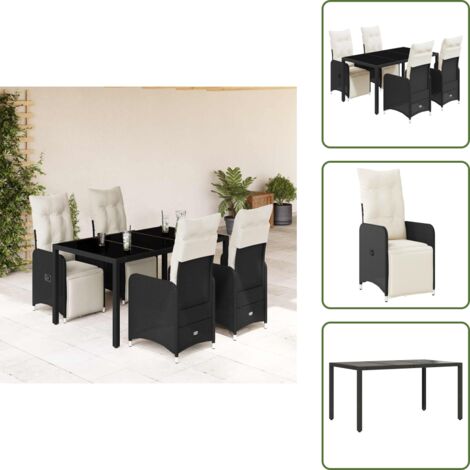 The Living Store Mesita y sillas jardín 5 pzas y cojines ratán sintético negro - Sillas de jardín reclinables
