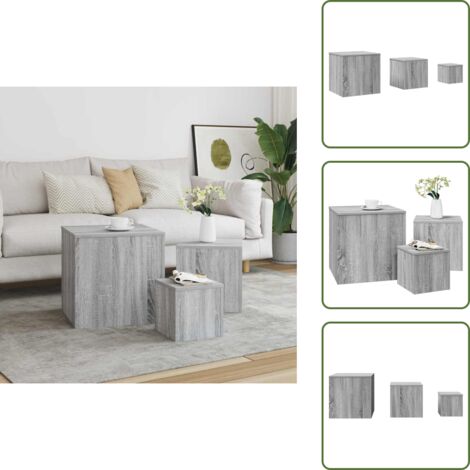 The Living Store Mesitas auxiliares 3 piezas madera contrachapada gris Sonoma - Mesitas de sofá