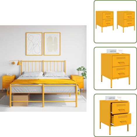 The Living Store Mesitas de noche 2 uds acero amarillo mostaza 36x39x50,5 cm - Mesita de noche acero
