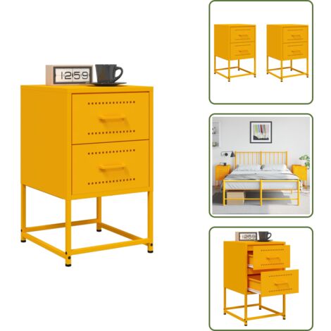 The Living Store Mesitas de noche 2 uds acero amarillo mostaza 36x39x60,5 cm - Mesita de noche acero