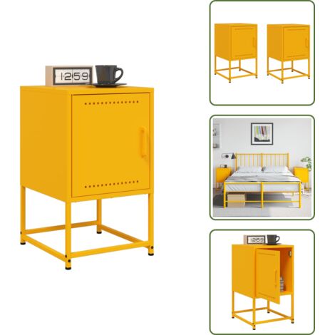 The Living Store Mesitas de noche 2 uds acero amarillo mostaza 36x39x60,5 cm - Mesita de noche acero