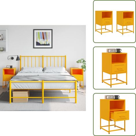 The Living Store Mesitas de noche 2 uds acero amarillo mostaza 36x39x60,5 cm - Mesita de noche acero