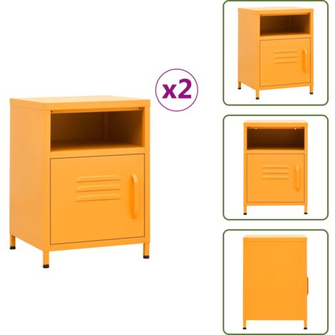 The Living Store Mesitas de noche 2 uds amarillo mostaza acero 35x35x51 cm - Mesitas de noche